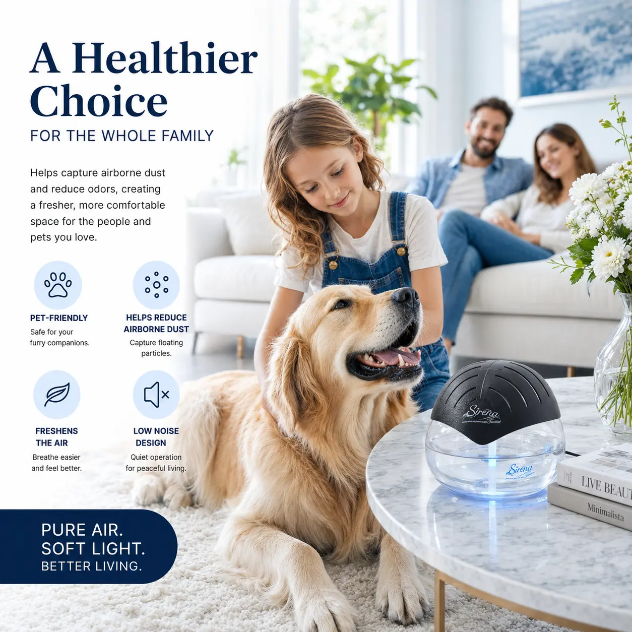 Sirena Twister Water Air Purifier with Aromatherapy & 7-Color LED