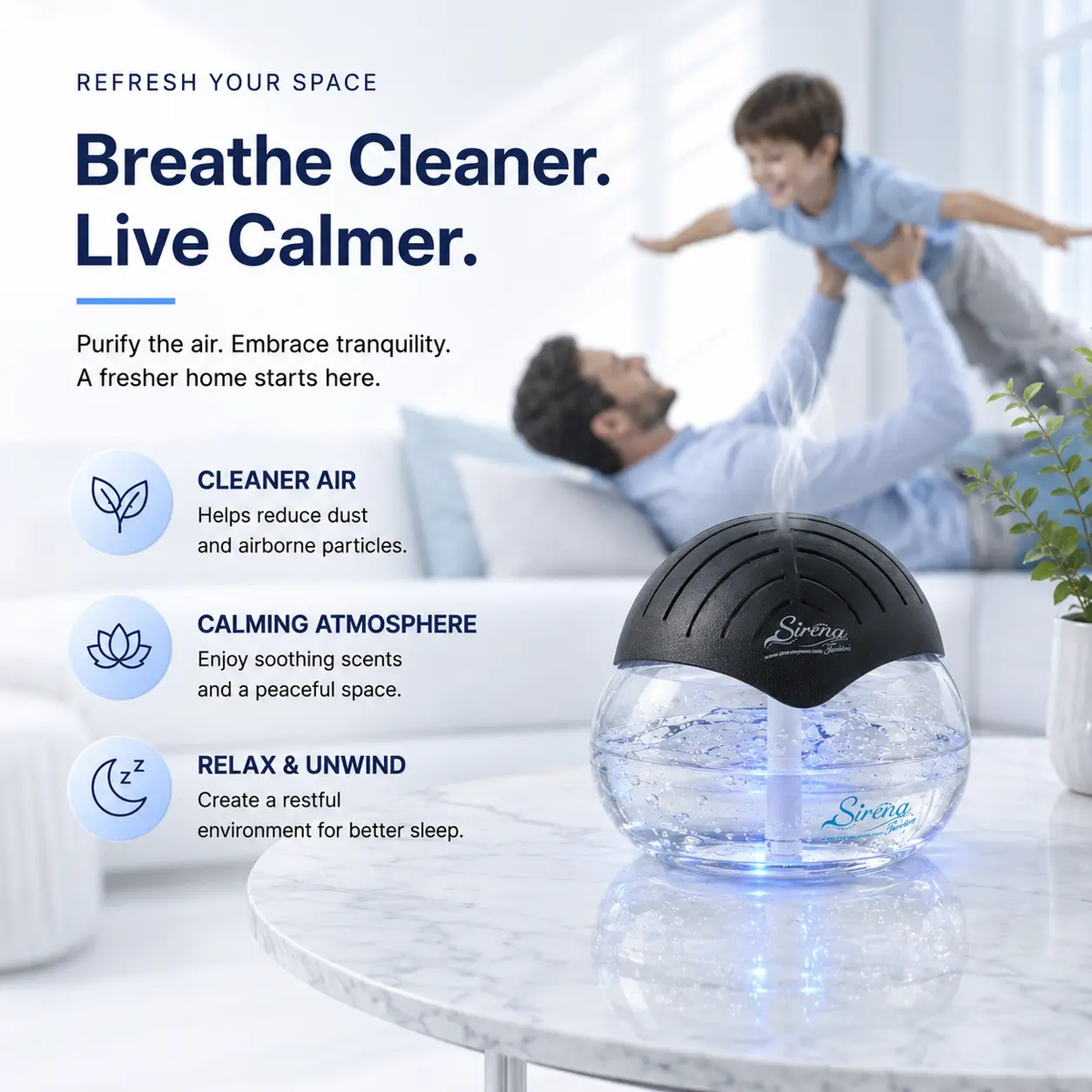Sirena Twister Water Air Purifier with Aromatherapy & 7-Color LED